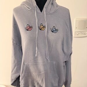 American Eagle Outfitters Gray Hoodie with Butterfly Design